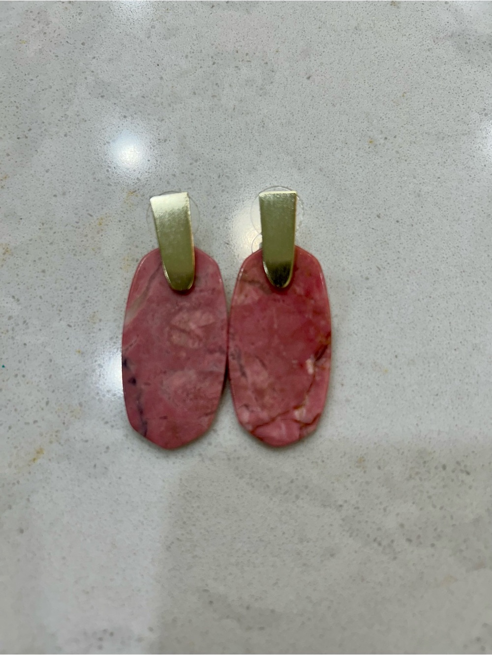Kendra Scott Pink Oval Drop Earrings with Gold Accents